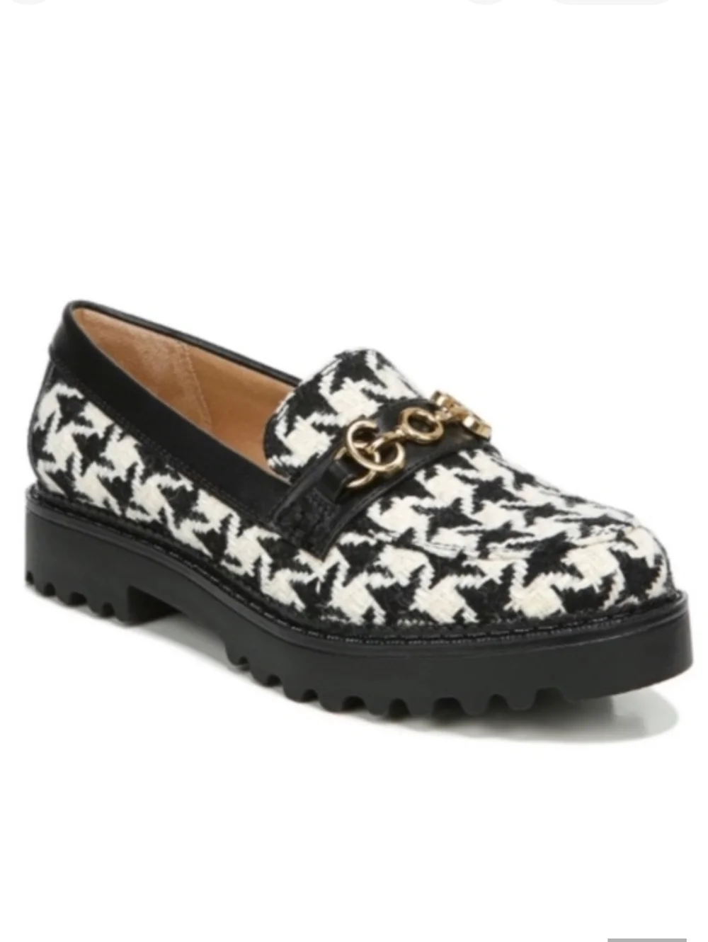 {5.5} Sam Edelman Circus Deana Black White Houndstooth Lug Sole Loafers